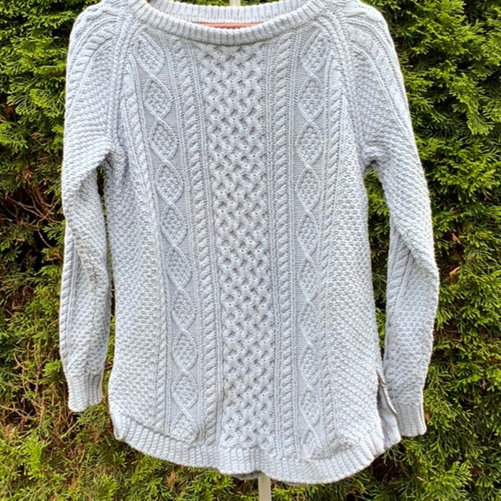 LL Bean Signature Blue Cable Knit Fisherman’s Sweater Tunic Length EUC
